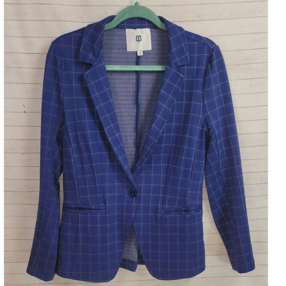 BETABRAND TRANSCEND WINDOWPANE BLAZER IN BLUE, SZ MEDIUM
